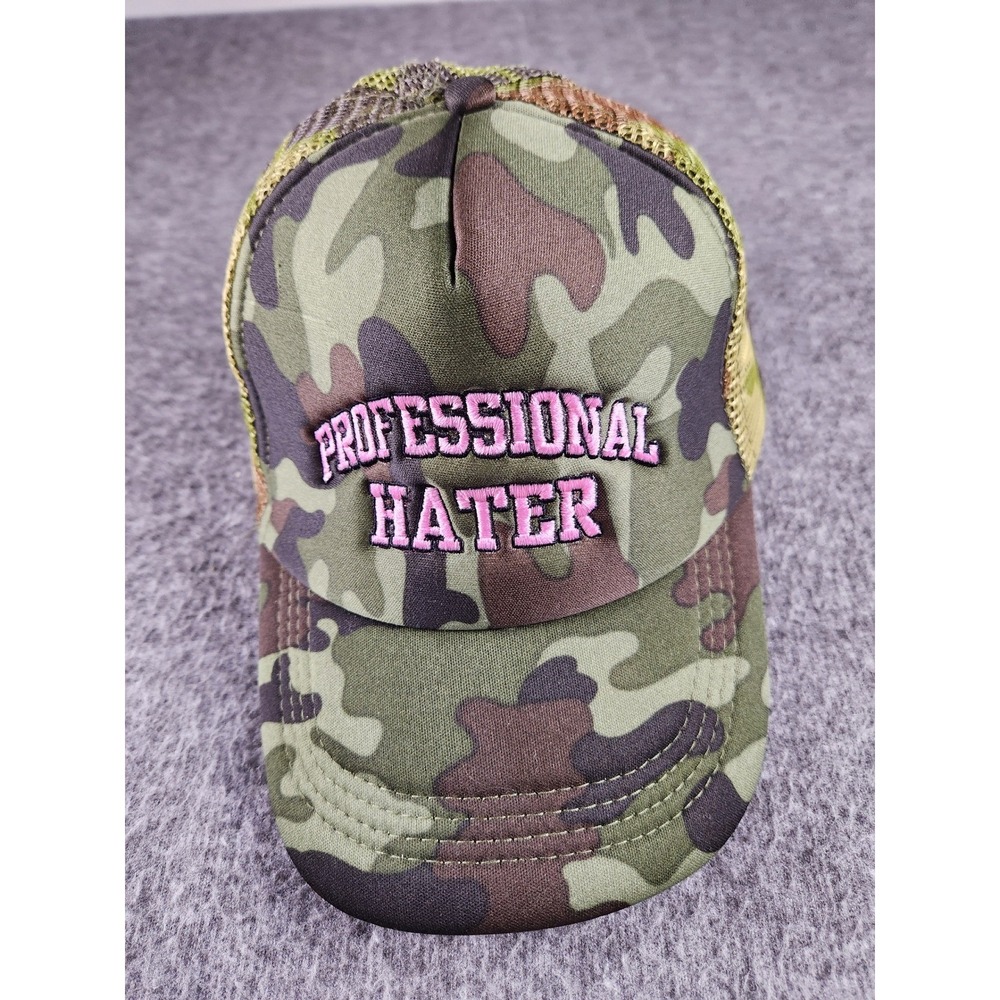 Professional Hater Camo Trucker Hat Pink Embroidery Snapback Mesh Cap Y2K Style